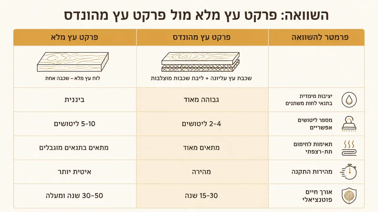 עץ מלא מול פרקט מהונדס - מי מנצח בכל פרויקט
