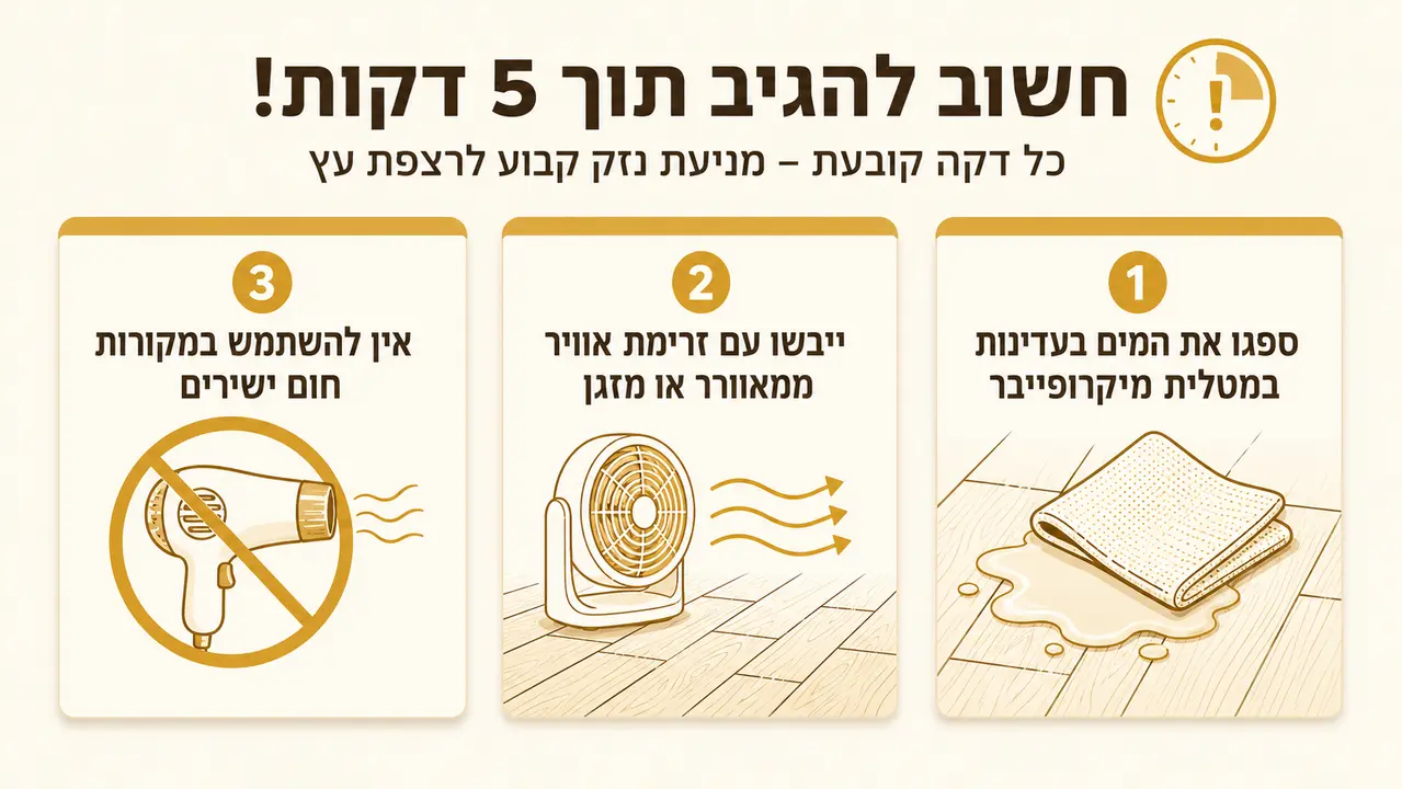 מה לעשות מיד כששופכים מים על פרקט עץ
