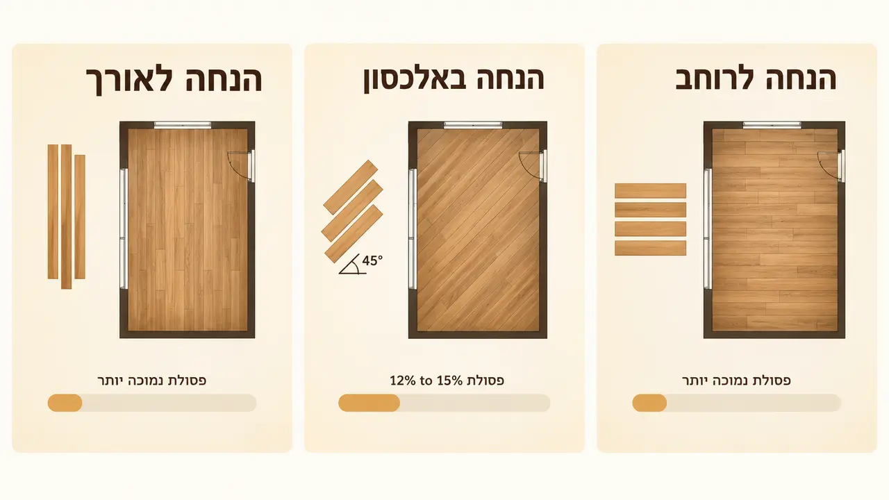 כיצד כיוון הנחת הפרקט משפיע על כמות החומר הנדרשת?